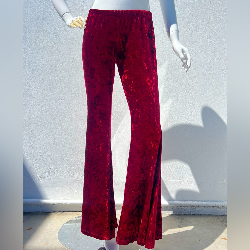 NEW Deep Red Velvet Mid Rise Bell Bottoms